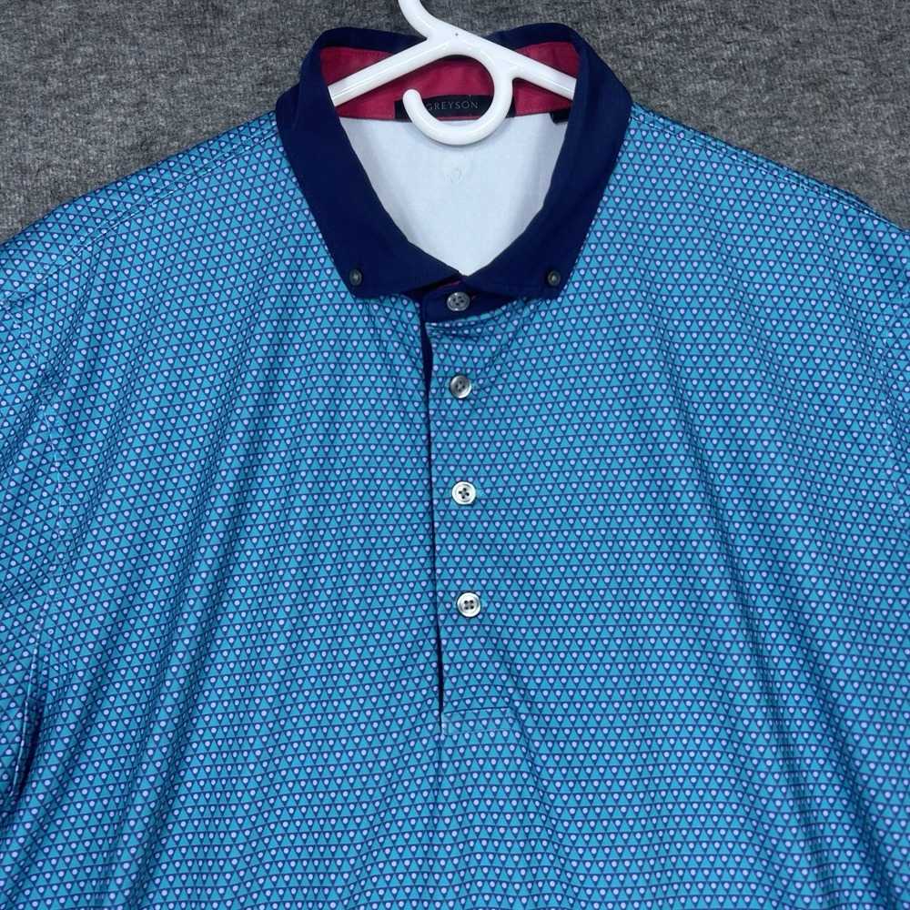 Greyson Polo Shirt Mens XL Blue Geometric Button Down Druid hills‎ golf club